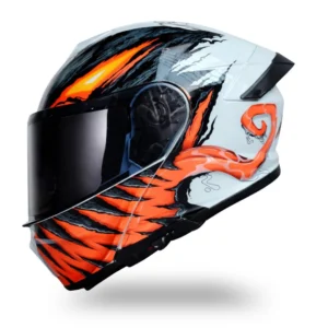Casco Abatible IBK | Diseño Blanco/Naranja Fuego y Certificación de Seguridad