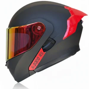 CASCO X-ONE ABATIBLE 3000RS, NEGRO SOLID, VISOR ROJO, SPOILER ROJO